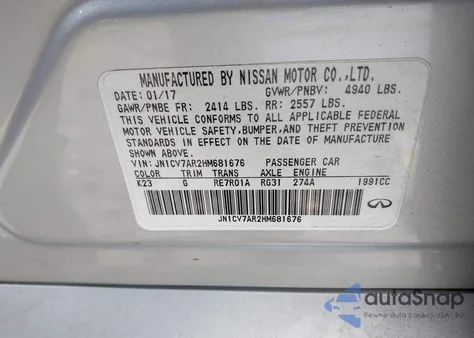 2017 Infiniti Q50 2.0T Base из США, поврежденный, VIN JN1CV7AR2HM681676